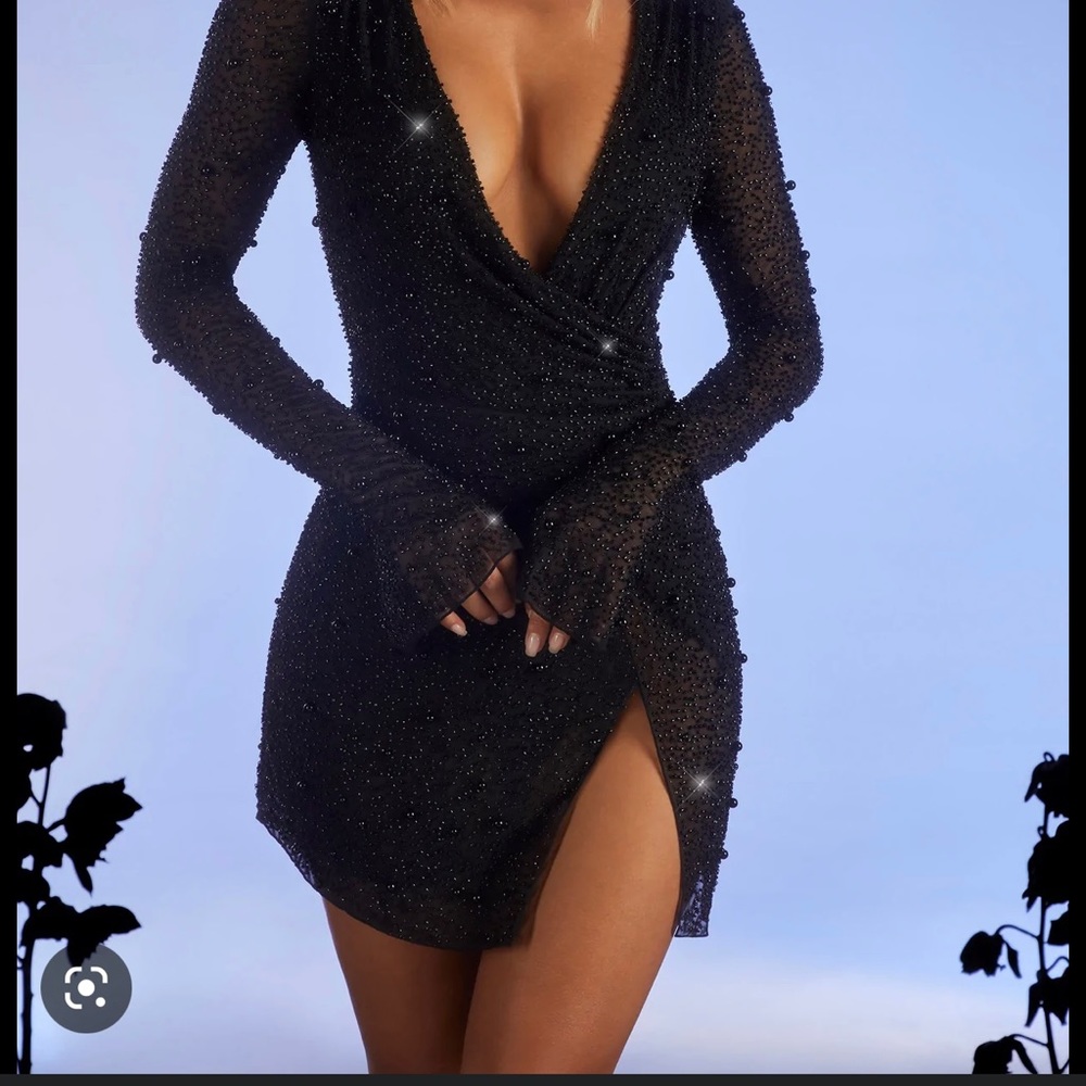 Oh Polly Chelsea Embellished Black Dress